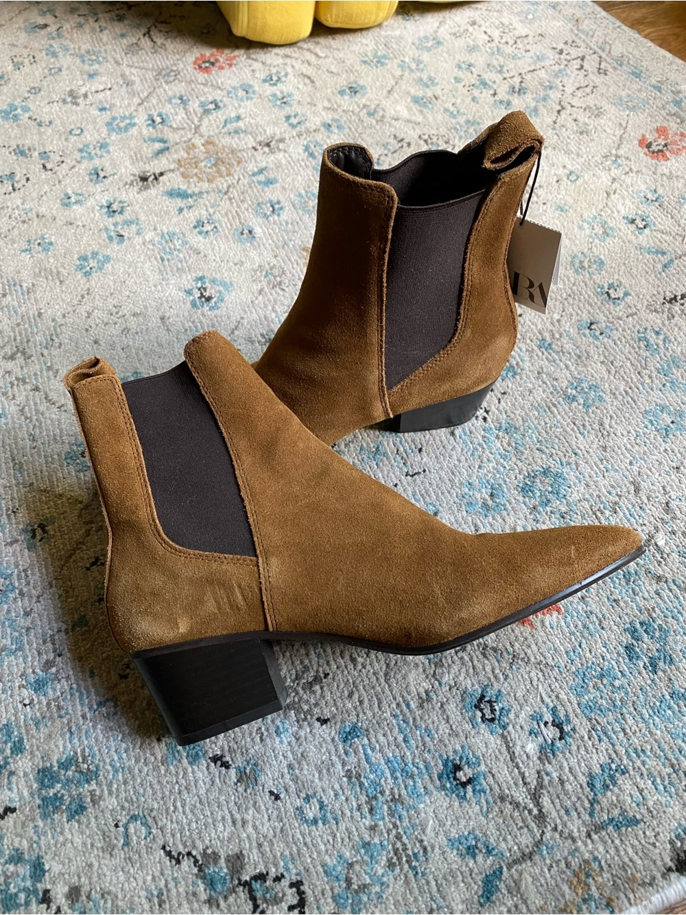Zara Brown Suede Pointed Chelsea Ankle Boots